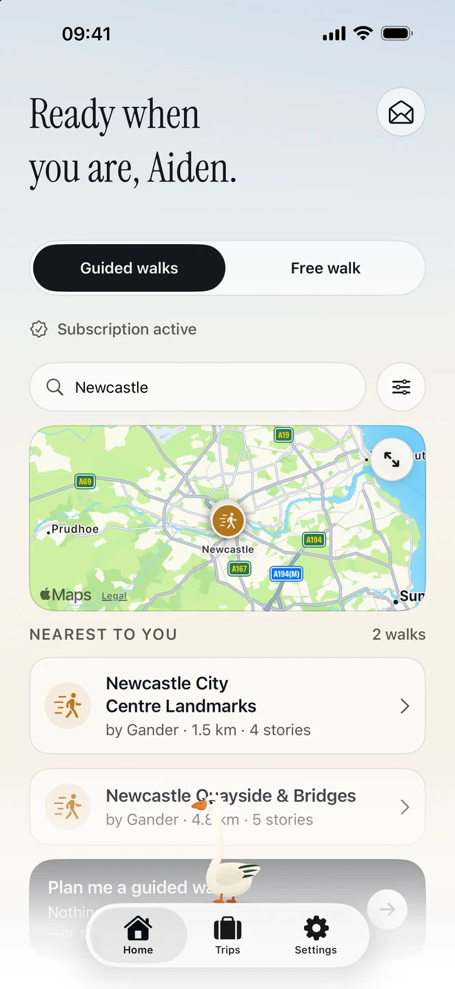 Gander showing public guided walks near Newcastle